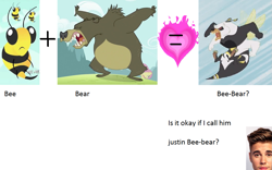 Size: 1289x803 | Tagged: safe, bear, bee, bugbear, hybrid, slice of life (episode), equation, fusion, heart, justin bieber, monster, pun