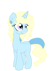 Size: 1024x1325 | Tagged: dead source, safe, artist:hl53, oc, oc only, pony, unicorn, blank flank, deviantart watermark, obtrusive watermark, offspring, parent:prince blueblood, parent:trixie, parents:bluetrix, simple background, solo, watermark, white background