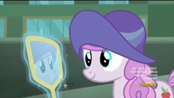 Size: 640x360 | Tagged: safe, screencap, pearmain worcester, pony, made in manehattan, cloche hat, female, hat, mare, mirror