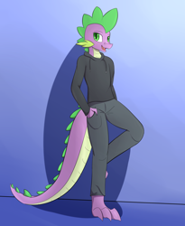 Size: 2274x2778 | Tagged: safe, artist:iados, spike, anthro, clothes, hoodie, older, pants, solo, stupid sexy spike, teenage spike