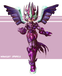 Size: 2449x2966 | Tagged: safe, artist:thegreatrouge, midnight sparkle, sci-twi, twilight sparkle, twilight sparkle (alicorn), alicorn, human, copy x, crossover, humanized, megaman, megaman zero, solo