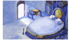 Size: 1920x1080 | Tagged: safe, artist:simbaro, bed, book, castle of the royal pony sisters, interior, lullaby for a princess, luna's room, scroll, traditional art, watercolor painting