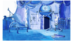 Size: 1920x1080 | Tagged: safe, artist:simbaro, book, castle of the royal pony sisters, interior, lullaby for a princess, telescope, traditional art, watercolor painting