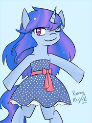 Size: 600x800 | Tagged: safe, artist:roaring rhythm, oc, oc only, oc:roaring rhythm, pony, bipedal, candelight song, clothes, dress, solo