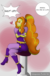 Size: 1272x1920 | Tagged: safe, artist:loboguerrero, adagio dazzle, equestria girls, rainbow rocks, ..., blushing, cute, eyes closed, frown, heart, high heels, sitting, skull, solo, tsundagio, tsundere