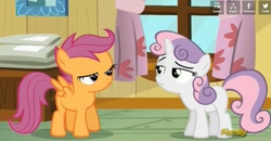 Size: 1005x522 | Tagged: safe, screencap, apple bloom, scootaloo, sweetie belle, bloom and gloom, cutie mark crusaders