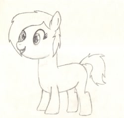 Size: 2061x1963 | Tagged: safe, artist:chronicle23, oc, oc only, earth pony, pony, blank flank, cute, female, generic pony, grin, mare, monochrome, solo, traditional art, unnamed oc