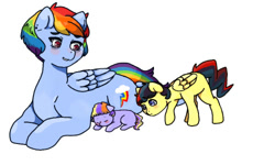 Size: 500x300 | Tagged: safe, artist:daydream-dollop, oc, oc only, oc:lightning rod, oc:roadrunner, earth pony, pegasus, pony, baby, baby pony, brother and sister, colt, female, filly, foal, male, offspring, parent:flash sentry, parent:rainbow dash, parents:flashdash, siblings