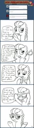 Size: 461x1732 | Tagged: safe, artist:wildtiel, oc, oc only, oc:diamond spoon, ask, ask manehattan babs, monochrome, tumblr