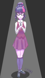 Size: 800x1400 | Tagged: safe, artist:tammy-chaan, sci-twi, twilight sparkle, equestria girls, friendship games, clothes, nervous, school uniform, solo, spotlight