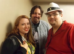 Size: 3070x2260 | Tagged: safe, daring do, human, conan royal, g.m. berrow, irl, irl human, m.a. larson, m.a. larson's beautiful smile, photo, trotcon, trotcon 2015