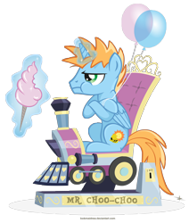 Size: 5024x5936 | Tagged: safe, artist:lookmaidrew, oc, oc only, oc:harmony star, alicorn, pony, absurd resolution, alicorn oc, cotton candy, food, magic, ride, train