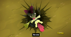 Size: 1600x830 | Tagged: safe, screencap, apple bloom, bloom and gloom, meme, pest control gear, twitbuster apple bloom, youtube caption