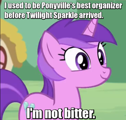 Size: 491x469 | Tagged: safe, edit, edited screencap, screencap, amethyst star, sparkler, pony, unicorn, slice of life (episode), 100th episode, blatant lies, cropped, duck dodgers, female, image macro, implied twilight sparkle, jealous, mare, meme, reference, solo, stepford smiler