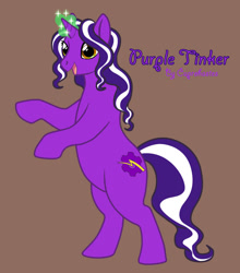 Size: 600x681 | Tagged: safe, artist:cuprohastes, oc, oc only, oc:purple tinker, pony, unicorn, bipedal, glowing horn, horn, magic, magic aura, solo