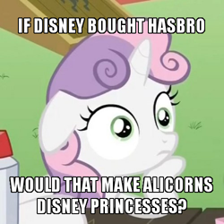 Size: 500x500 | Tagged: safe, sweetie belle, pony, unicorn, disney, exploitable meme, female, filly, horn, image macro, meme, solo, sudden clarity sweetie belle, text, two toned mane, white coat, wide eyes