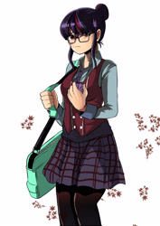 Size: 2480x3508 | Tagged: safe, artist:pk4g, sci-twi, twilight sparkle, equestria girls, friendship games, clothes, crystal prep academy uniform, glasses, humanized, leaf, magic capture device, messenger bag, school uniform, solo