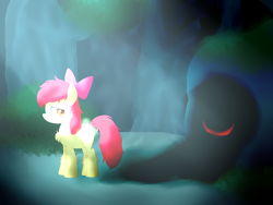 Size: 2592x1944 | Tagged: safe, artist:alexander56910, apple bloom, bloom and gloom, chest fluff, forest, shadow, shadow bloom