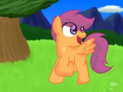 Size: 1400x1050 | Tagged: safe, artist:mister-markers, scootaloo, pegasus, pony, detailed background, female, filly, solo