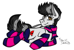 Size: 2048x1365 | Tagged: safe, artist:sparc, oc, oc only, oc:thunder wave, vampony, clothes, scarf, socks, solo, striped socks