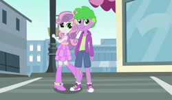 Size: 1024x596 | Tagged: safe, artist:3d4d, spike, sweetie belle, equestria girls, clothes, female, hoodie, human spike, male, shipping, spikebelle, straight