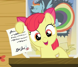 Size: 1019x883 | Tagged: safe, screencap, apple bloom, bloom and gloom, cutie mark, rainbow dash poster, reaction image, solo