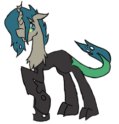 Size: 743x770 | Tagged: safe, artist:miesdoadopts, oc, oc only, changeling, draconequus, hybrid, interspecies offspring, offspring, parent:discord, parent:queen chrysalis, parents:discolis, solo, unnamed oc