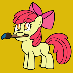 Size: 629x629 | Tagged: safe, artist:iwuvda3nd3rmanz, apple bloom, mouth hold, paintbrush, solo