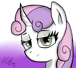 Size: 1200x1080 | Tagged: safe, artist:hanzel2, sweetie belle, bust, looking at you, portrait, solo, sweetie belle is not amused, unamused