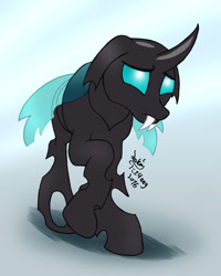 Size: 920x1150 | Tagged: safe, artist:joakaha, thorax, changeling, the times they are a changeling, cute, floppy ears, raised hoof, signature, solo, thorabetes, unhappy