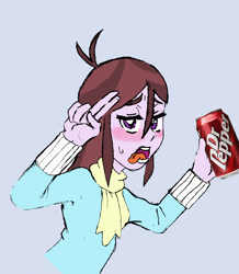 Size: 1572x1799 | Tagged: safe, artist:cape, velvet sky, equestria girls, /mlp/, background human, blushing, chloe commons, colored, dr pepper, solo, tongue out