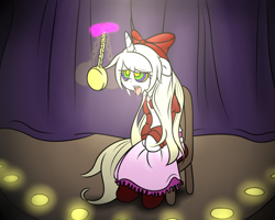 Size: 1280x1024 | Tagged: safe, artist:fullmetalpikmin, oc, oc only, oc:cherry blossom, pony, unicorn, clothes, dress, drool, floppy ears, hypnosis, hypnotized, pendulum swing, pocket watch, solo, tongue out