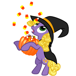 Size: 3000x3000 | Tagged: safe, artist:sunley, abra-ca-dabra, earth pony, pony, g3, g4, candy, candy corn, cape, clothes, female, food, g3 to g4, generation leap, halloween, hat, mare, simple background, solo, transparent background, vector, witch hat