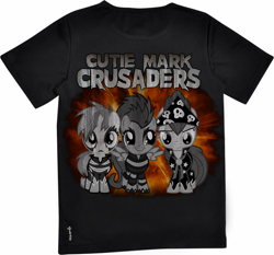 Size: 4842x4508 | Tagged: safe, apple bloom, scootaloo, sweetie belle, absurd resolution, clothes, cutie mark crusaders, midnight riders, show stopper outfits, t-shirt