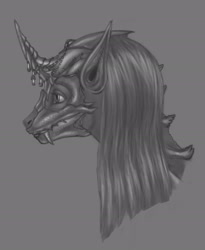 Size: 1865x2277 | Tagged: safe, artist:setarium, oc, oc only, changeling, grayscale, monochrome, profile, sketch, solo