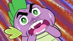 Size: 1024x576 | Tagged: safe, artist:queencold, spike, dragon, anime, crayon shin-chan, parody, reaction image, shocked, solo