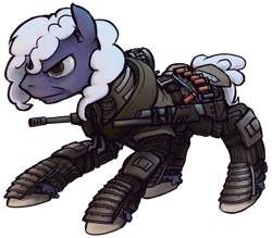 Size: 1280x1121 | Tagged: safe, artist:inlucidreverie, oc, oc only, oc:lucky cloud, fallout equestria, battle saddle, gun, solo, weapon