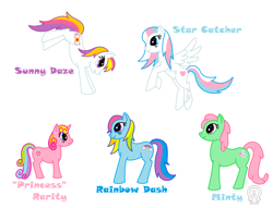 Size: 1908x1460 | Tagged: safe, artist:anscathmarcach, minty, rainbow dash (g3), rarity (g3), star catcher, sunny daze (g3), g3, g3 to g4, generation leap