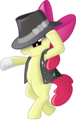 Size: 706x1131 | Tagged: safe, artist:blackgryph0n, apple bloom, beat it, clothes, cosplay, costume, dancing, michael jackson, solo, suit