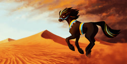 Size: 2040x1025 | Tagged: safe, artist:koviry, oc, oc only, oc:she-tan, horse, desert, dune, looking back, run, solo, underhoof