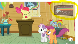 Size: 664x371 | Tagged: safe, screencap, apple bloom, scootaloo, sweetie belle, bloom and gloom, balloon, balloon animal, balloon rainbow dash, cutie mark crusaders, nyan cat, nyan dash, rainbow dash poster