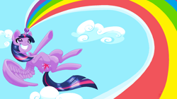 Size: 1600x894 | Tagged: safe, artist:tiitcha, twilight sparkle, twilight sparkle (alicorn), alicorn, pony, female, mare, rainbow, solo