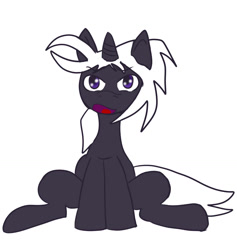 Size: 1280x1349 | Tagged: safe, artist:kaijeno, oc, oc only, oc:neo ink, black coat, purple eyes, sitting, smiling, spiky mane, wacky mane