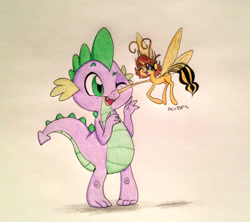 Size: 1337x1188 | Tagged: safe, artist:ameliacostanza, spike, breezie, dragon, avengers, avengers: earth's mightiest heroes, boop, crossover, janet van dyne, marvel, ponified, spikexwasp, wasp, wink