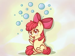 Size: 800x600 | Tagged: safe, artist:von-seay, apple bloom, pony, adorabloom, blank flank, bubble, chibi, cute, female, filly, open mouth, solo