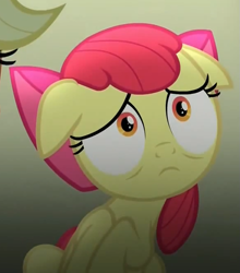 Size: 585x665 | Tagged: safe, screencap, apple bloom, bloom and gloom, cute, floppy ears, frown, sad, sadorable, shrunken pupils, solo