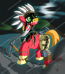 Size: 2053x2321 | Tagged: safe, artist:brother orin, big macintosh, earth pony, pony, chief thunder, crossover, face paint, hatchet, killer instinct, male, native american, solo, stallion, video game