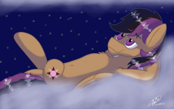 Size: 2560x1600 | Tagged: safe, artist:max-the-cukcold, stellar eclipse, belly button, cloud, crossed legs, cute, night, solo