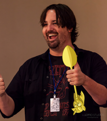 Size: 900x1024 | Tagged: safe, human, irl, irl human, m.a. larson, photo, scepter, spoon, with cake