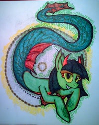 Size: 1164x1468 | Tagged: safe, artist:colouredteapot, oc, oc only, snake, envy, ponified, solo, traditional art